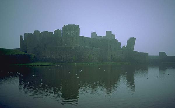 A Welsh Castle<br>Caerphilly, Wales.: Caerphilly, Wales, United Kingdom
: Lakes; Ruins and Restorations.